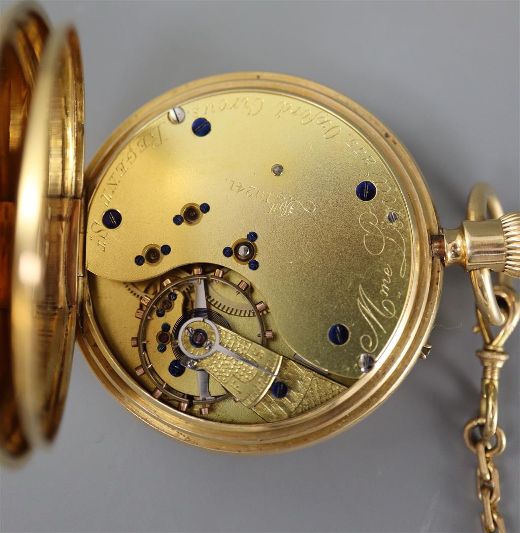 A Victorian 18ct gold open face keyless pocket watch by Mme Lind? 255 Oxford Circus Regent St.